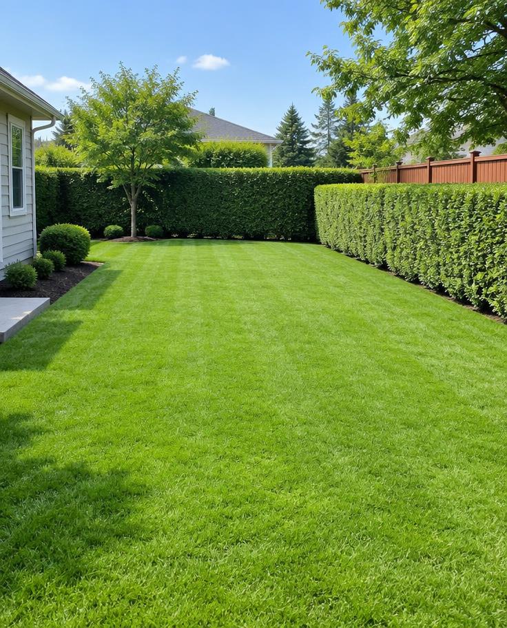 Same yard clean with a neatly raked lawn after cleanup